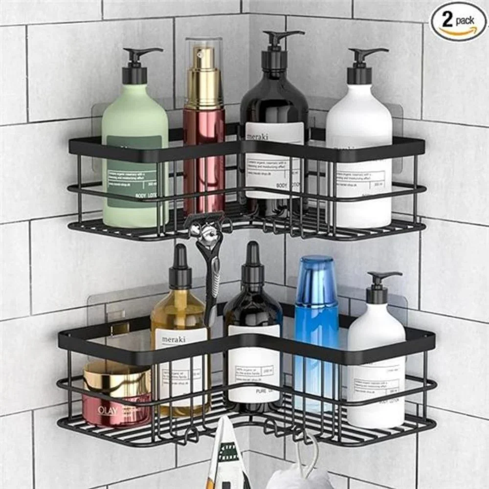 Corner Shower Caddy, Adhesive Shower Shelves No Drilling [2-Pack], Rustproof